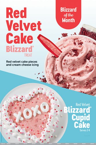 Dairy Queen's Valentine's Day 2021 Blizzard & Cake Feature Red Velvet Flavors